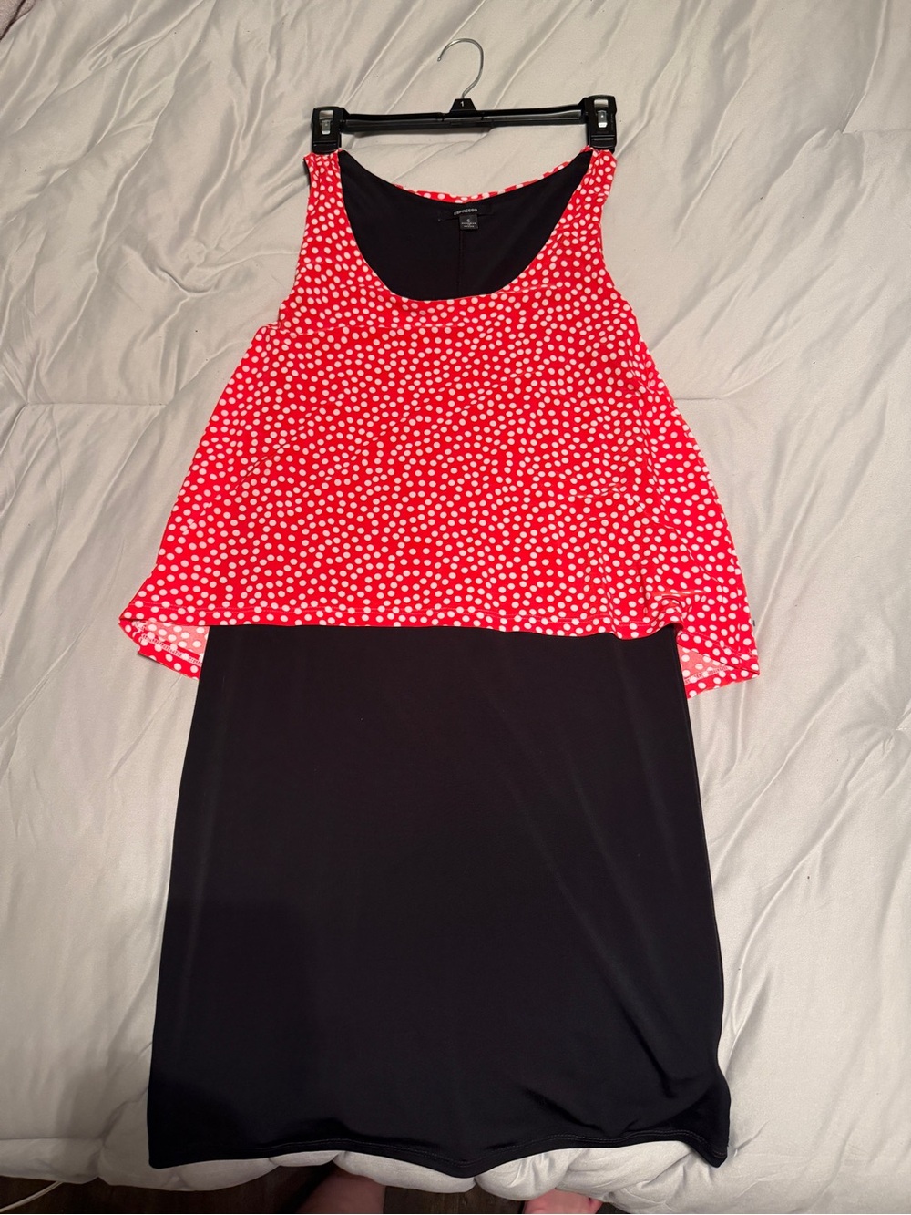 Espresso Women’s Red Polka Dot Layered Knee Length Dress - Picture 1 of 4